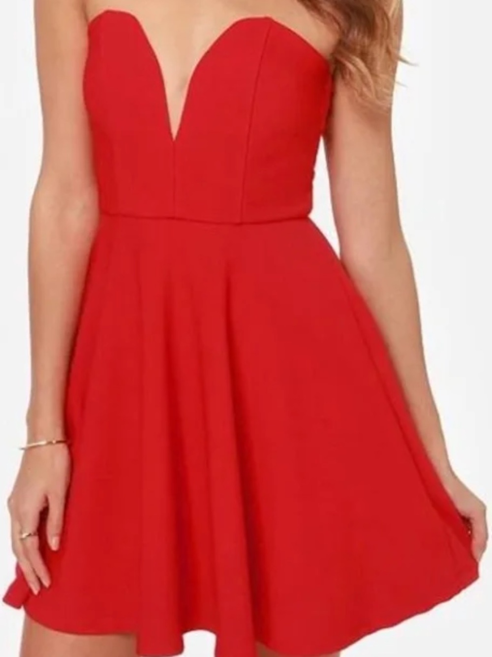 Lulus Dark Red Strapless Party Dress with Plunging V-Neck | Size Medium